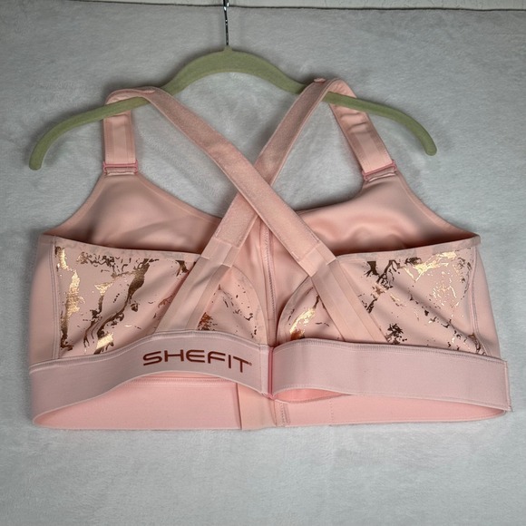 SHEFIT 5Luxe Moisture‎ Wicking Front Zip Sports Bra Pink Rose Gold Crown Detail - Picture 3 of 6